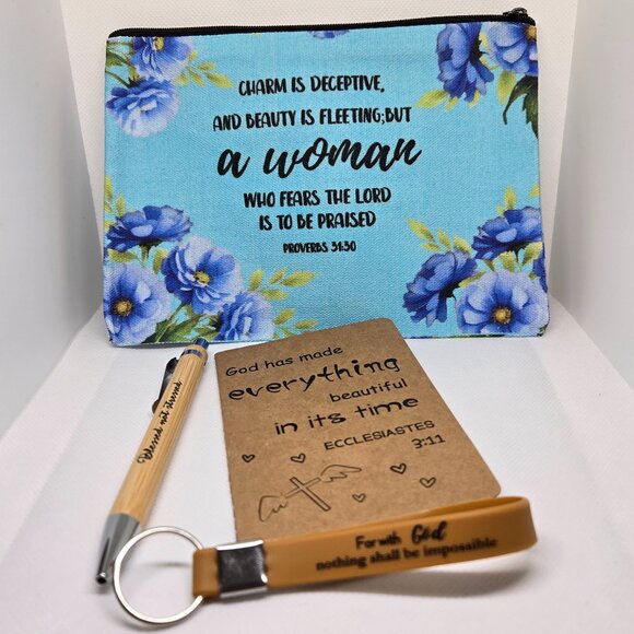 NEW INSPIRATIONAL FAITH CANVAS POUCH, NOTEPAD, PEN, BOOKMARK & KEYCHAIN GIFT SET - Picture 1 of 10